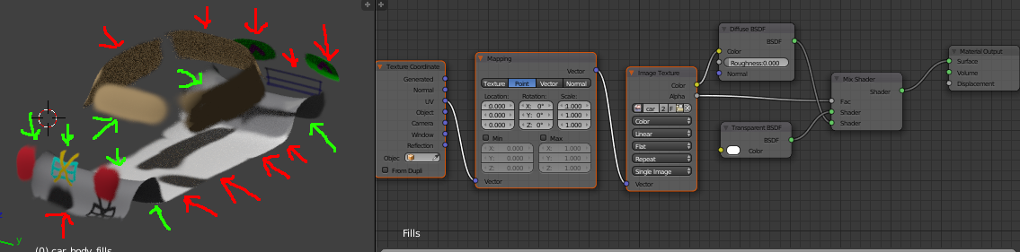 The material that will be in the render of the overlay image. Green arrows show the parts that are supposed to be there, red ones show the ones that are supposed to be hidden The material that will be in the render of the overlay image. Green arrows show the parts that are supposed to be there, red ones show the ones that are supposed to be hidden