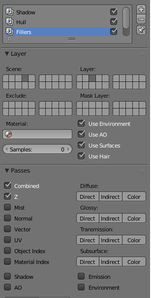 Settings for fillers render layer Settings for fillers render layer