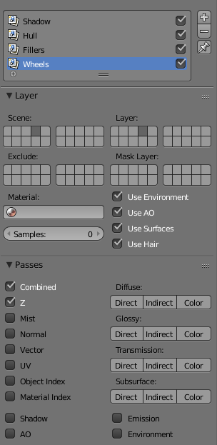 Settings for wheels render layer Settings for wheels render layer