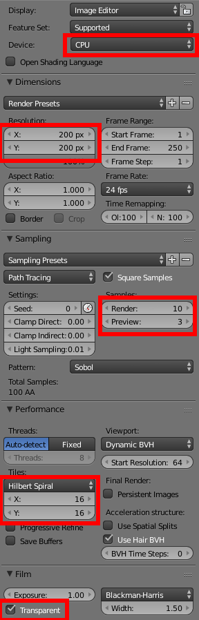 Render settings Render settings